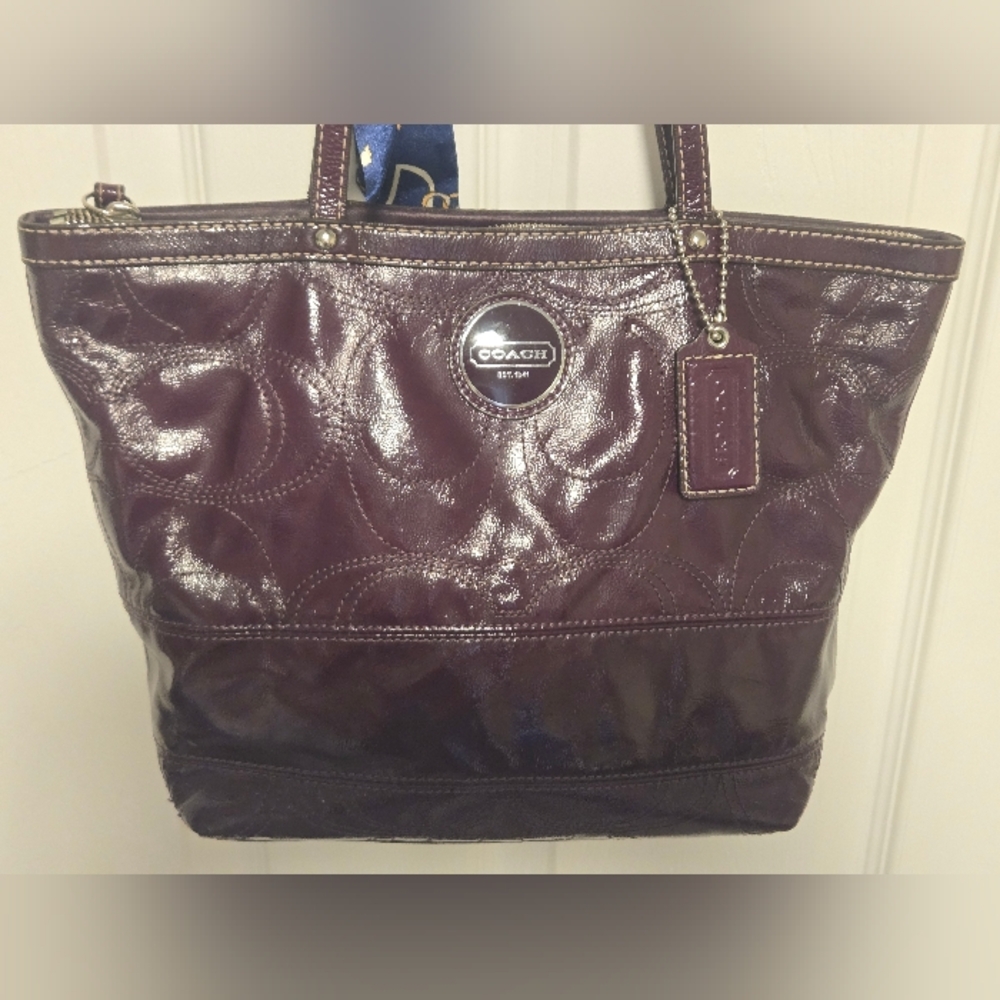 Coach Deep Purple Leather Tote - Picture 3 of 17
